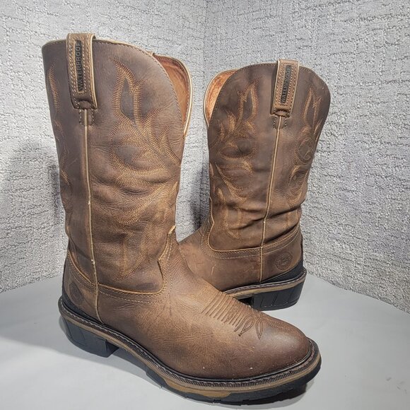 Justin Workboots Men's Size 11 EE US Brown Leather Pull on Western Boots WK4936 - Picture 8 of 10
